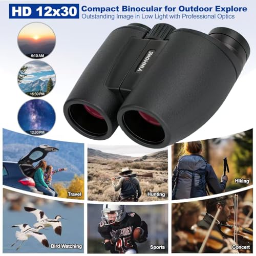12x30 Compact Binoculars for Adults Kids, HD High Powered Binocular | Small Binoculars for Bird Watching Cruise Travel, with Phone Adapter, BAK4 Prism, Waterproof Lightweight Pocket Binoculars
