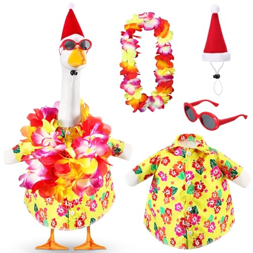 Bikini Porch Goose Outfits with Sunglasses and Swimming Tube for 23" Summer Goose Costume Garden Patio Statue Decor(Summer Christmas 2) - style: Summer Christmas 2