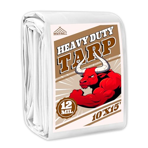 10x15 Feet 12mil Waterproof Tarp Heavy Duty UV Resistant White - color: White, size: 10x15
