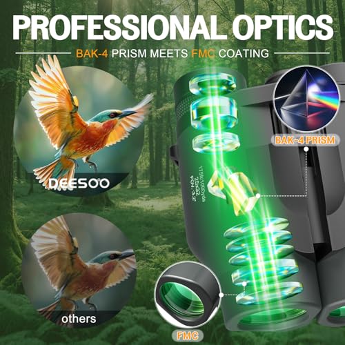 25x32 Compact Bird Watching Binoculars, High Powered for Adults Kids | BAK4 FMC Optics for Cruise Ship, Low Light for Camping Hiking, Eyeglass Friendly for Men Women, Small Size for Travel