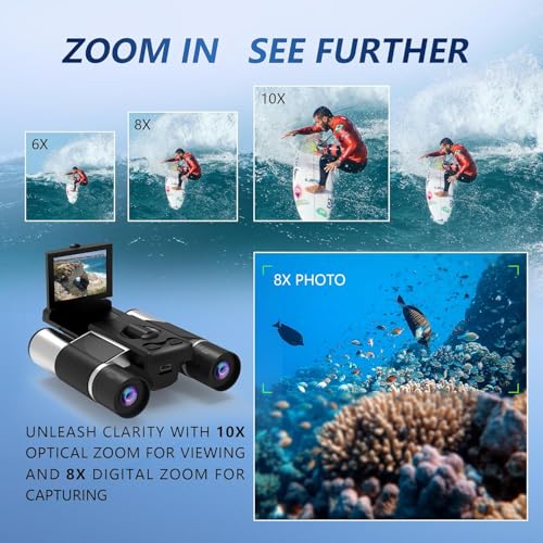Digital Binoculars with 40MP Camera, (Silver) | 10x Optical & 8X Digital Zoom, 2.5K HD Video, Ideal for Bird Watching, Concerts & Outdoor Adventures