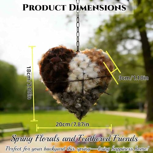 Handmade Fiber Bird Nesting Heart, Birds Nests Material Holder, Hummingbird Nest Boxes for Outside. Decorative Dual-Purpose Bird House: A Nesting Aid and Garden View Cottage (1Set) - color: 1Set