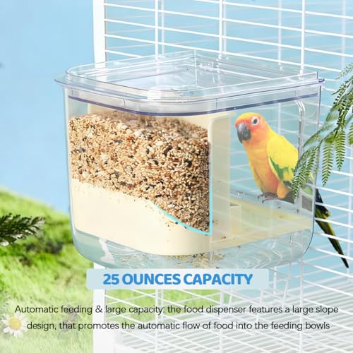 La La Pet No Mess Automatic Bird Feeder Large Capacity Feeding Bowl for Birdcage 2-in-1 Multifunctional Food Container and Bathtub for Parrots Cockatoos Parakeets Lovebirds