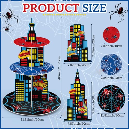 3 Tier Spider Cupcake Stand Decoration Spider Party Cupcake Tower Party Supplies Table Decoration Cityscape Dessert Holder Table Display for Birthday Baby Shower Supplies - style: Hero