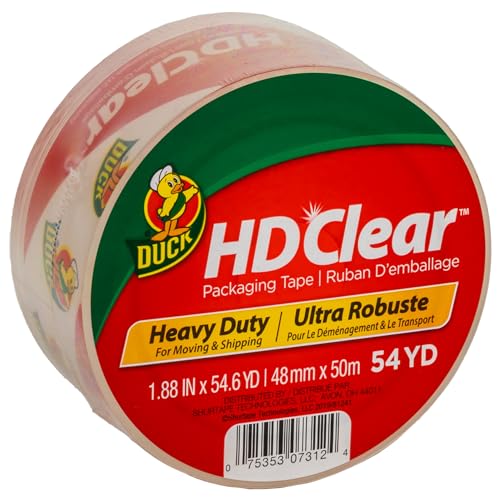 Duck HD Clear Packing Tape - 1 Roll of Heavy Duty Shipping and Moving Packing Tape - Clear Strong Packaging Tape for Boxes, Packing and Moving Supplies - 1.88 In. x 54.6 Yards (297438) - size: 1 Roll