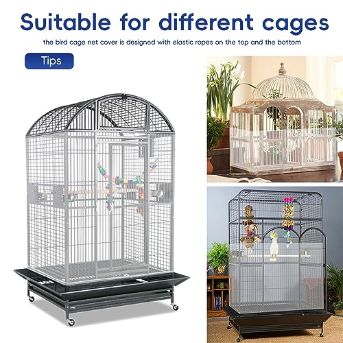 Adjustable Birdcage Seed Feather Catcher Bird Cage Net Cover Soft Skirt Guard Birdcage Nylon Mesh Netting for Parrot (118 x 39.4 Inch) (White) - color: White
