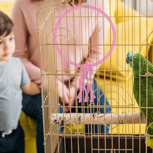 Bird Swing, 20 CM Diameter Hanging Parrot Swing with Colourful Beads, Swing Parrot Toys Cotton Rope Ring Bird Cage Toys for Budgie, Cockatiel, Canary, Parakeet, Finch (Green) - color: green