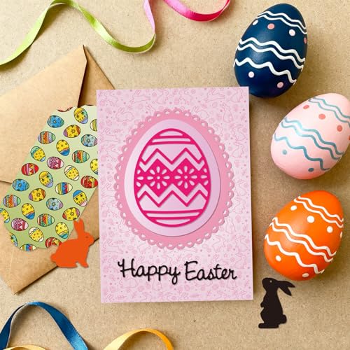 GLOBLELAND Easter Background Clear Stamps and Metal Die Cuts Spring Rabbit Transparent Stamp Easter Egg Frame Cutting Dies for Card Making Embossing Scrapbooking - style: Easter Background