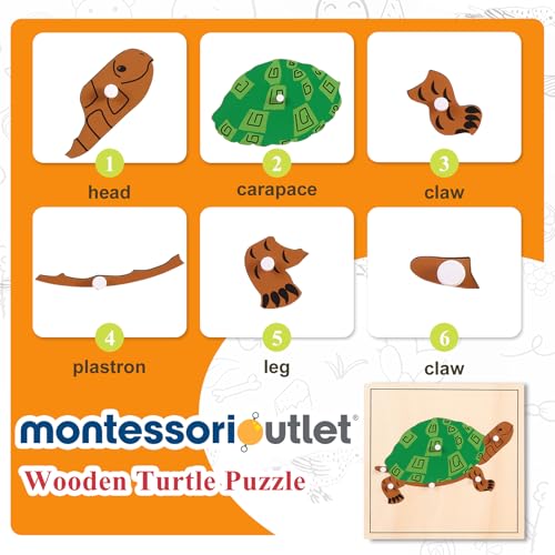 Montessori Wooden Turtle Puzzle for Kids Ages 3-6 – Educational Shape Sorting Toy for Preschool Learning, Fine Motor Skills & Problem Solving | Safe Toddler Puzzle for Home & Classroom (7-Pieces) - color: Turtle