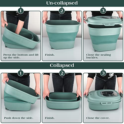TIOVERY Dog Food Storage Container, Airtight Collapsible 13lb to 30lb Pet Food Container with Flip Top, Rolling Wheel, Scoop and 3L small container for Dog Cat Food and Dry Food of Rice, Flour - color: Green