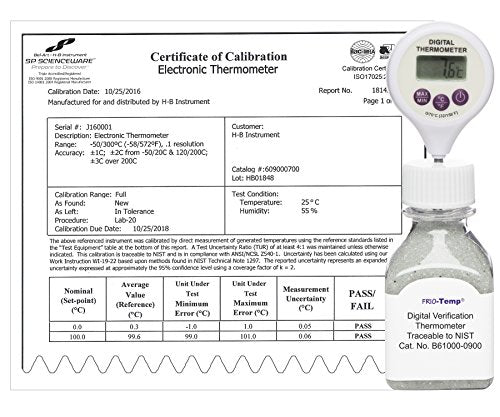 SP Bel-Art, H-B Frio-Temp Calibrated Electronic Verification Lollipop Stem Thermometer for Refrigerators, Incubators and General Applications; 0/70C (32/158F) (B61000-0900)