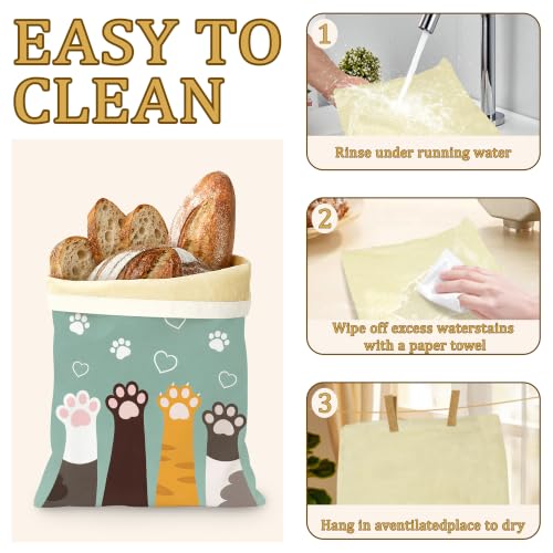 2 Pack Reusable Beeswax Funny Cat Feet Bread Bags, Sourdough Bread Heart Paws Storage for Homemade, Freezer Storage Bag to Keep Fresh, Baguette Bag with Beeswax Liner Kitchen Baking - color: Funny Cat Feet