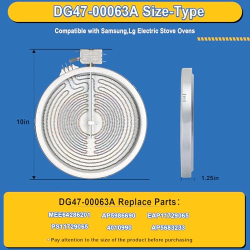 UPGRADE DG47-00063A 10in Radiant Surface Element Compatible With Samsung - style: DG47-00063A