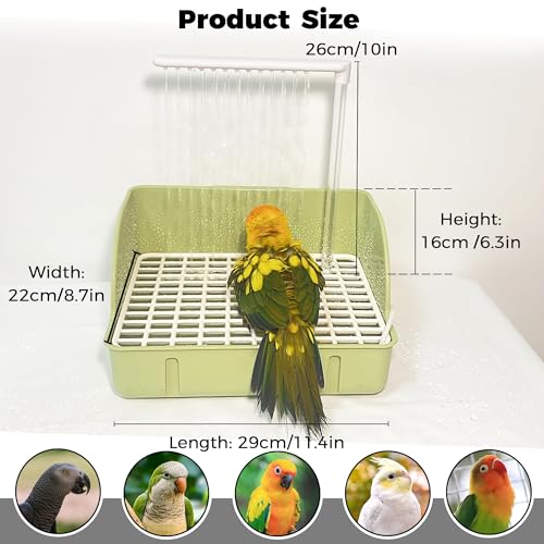 Automatic Parakeet Bird Bath with Pump, Large Bird Shower Fountain | Indoor Bathtub with Running Water, Parrot Bath Tub Faucet for Pet Birds, Cockatiel, African Grey, Budgie, Conure, Lovebird - color: Green