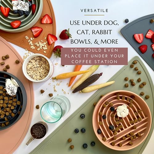 Waterproof Silicone Dog Food Mat – Medium Size Non-Slip Pet Bowl Mat, Raised Edge Design, Easy-to-Clean Pet Food Placemat for Dog & Cat Bowls, 21" Across x 10.5" Deep - Terracotta - color: Terracota, size: Medium