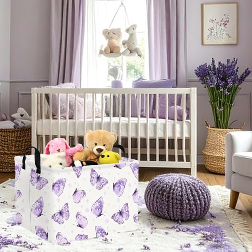 Rectangular Purple butterfly basket,Books Storage Basket,Collapsible Storage Bin,Cute Organizer Toy Bin,Butterfly Room Decor,Gift Baskets(Little purple butterfly) - color: Little purple butterfly