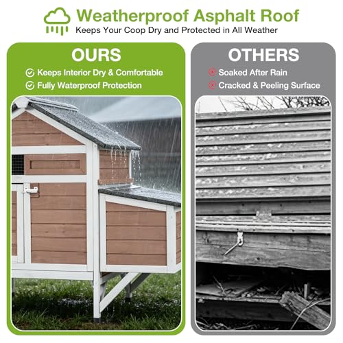 GUTINNEEN Chicken Coop for 2-3 Chickens, Outdoor Wooden Hen House with Nesting Box, Waterproof Roof, Predator-Proof Latch, Pull-Out Tray, Easy Clean Backyard Coop-Brown - size: 40.9"L x 27.4"W x 38.6"H