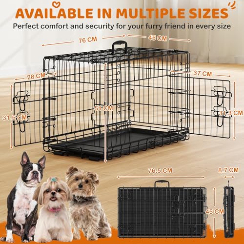 Yaheetech 30inch Double Door Dog Crate w/Divider, Collapsible Metal Kennel | Heavy-duty Sturdy Metal Frame, Easy Assemble, Fold Up for Travel, Removable Tray, Ideal for Puppies, Small to Medium Dogs - size: 30" L