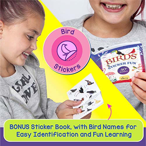 Binoculars for Kids, Girls or Boys Real Kids Binoculars in Vibrant Pink Blue - includes Sticker Book with 40 Bird Species - Kids Toys Small Binoculars, Toddler Binoculars - color: Pink and Blue
