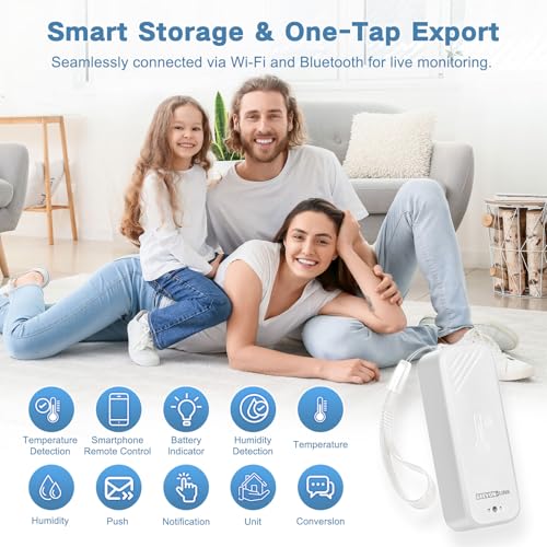 WiFi Thermometer Hygrometer, Smart Humidity Temperature Sensor with App Notification Alert, Free Data Storage Export, Wireless Remote Monitor for Room Greenhouse Incubator Wine Cellar