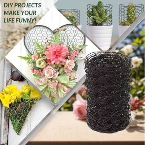 Black PVC Coated Hexagonal Chicken Wire Mesh, 1.31ft x 33.3ft Rustproof Galvanized Wire Net for Floral Arrangements DIY Crafts Chicken Coop Rabbit Garden Plant Protection Fencing