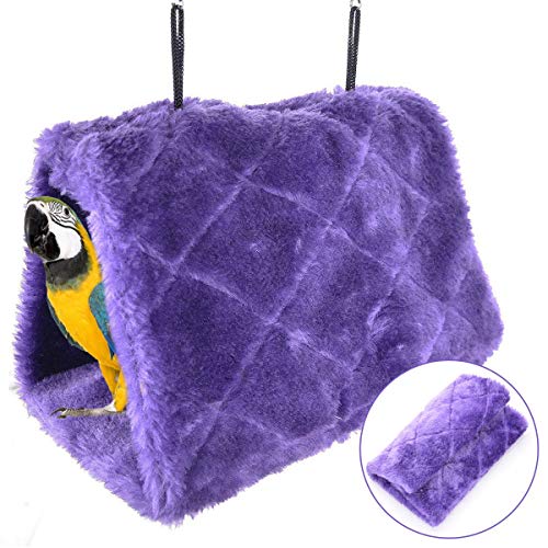 Winter Warm Bird Nest House Shed Hut Hanging Hammock Finch Cage Plush Fluffy Birds Hut Hideaway for Hamster Parrot Macaw Budgies Eclectus Parakeet Cockatiels Cockatoo Lovebird (S, Purple) - color: Purple, size: S
