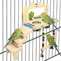 Bird Perch Platform with Mirror Ladder Swing Bowl,Parrot Play Gym Cage Toys | Bird Wood Playing Exercise Stands Perches,Parakeet Climbing Ladder Playground Cage Accessories for Cockatiel Budgie Lovebird - size: Bird Perch Platform with Mirror Ladder Swing