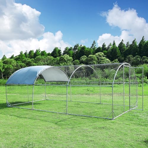 Large Metal Chicken Coop Round Top Upgrade Tri-Supporting Wire Mesh Chicken Run,Chicken Pen with Water-Resident and Anti-UV Cover,Duck Rabbit House Outdoor(19'L x 9'W x 6.5'H) - size: 228.1"L x 108.0"W x 78.0"H
