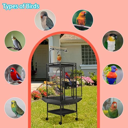 Large Bird Cages for Parrots,Bird Flight Cage for Parakeets,Cockatiel Cage for Birds,Large Parakeet Cage with Stand,Parrot Cages Cover,Seed Catcher,Toys,Feeders,Trays for Conure Canary Lovebird Budgie