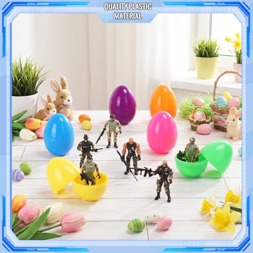Capoda 4.7" Jumbo Easter Eggs with Soldier Deformation 6 Set Easter Basket Stuffers Egg with Toy Army Men Action Figures with Weapons Basket Stuffer Egg Hunt Fillers Classroom Prize Gift Goodie Favor