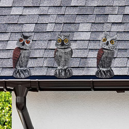 Hausse 3 Pack Bird Scarecrow Fake Horned Owl Decoy, Rotating Head Plastic Owl Bird Deterrents, Nature Enemy Horned Pest Repellent for Outdoor Garden - size: 3 Pack, Rotating Head