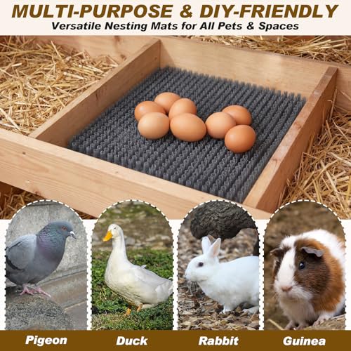 Gray 6 Pack Chicken Nesting Box Pads with 6 Pcs Fake Wooden Eggs Washable Artificial Grass Nesting Pads Reusable Plastic Bedding Laying Mats for Chicken Coop, 12" x 12" - color: Gray