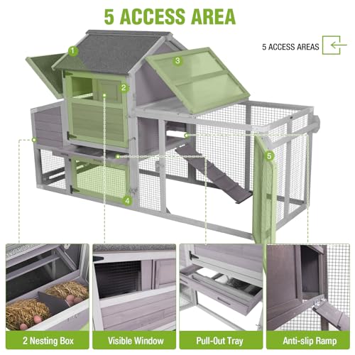 Gutinneen 77" Mobile Chicken Coop with Wheels for 4-6 Chickens, Expandable Wooden Hen House with Reinforced Nesting Box, Full-Cover UV Roof, Pull-Out Tray, Outdoor Duck Coop & Rabbit Hutch - color: (Grey-AIR27)