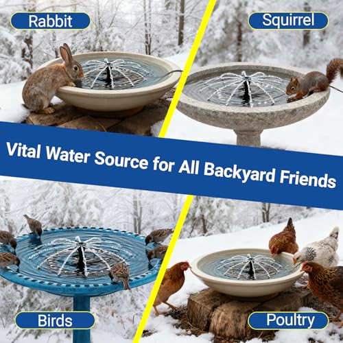 Upgrade Bird Bath Heater De-icer with Fountain Water Pump 200W Heated Bird Baths for Outdoors in Winter Thermostatically Controlled Upgrade 6ft Chew-Proof Cord for Garden Patio Backyard
