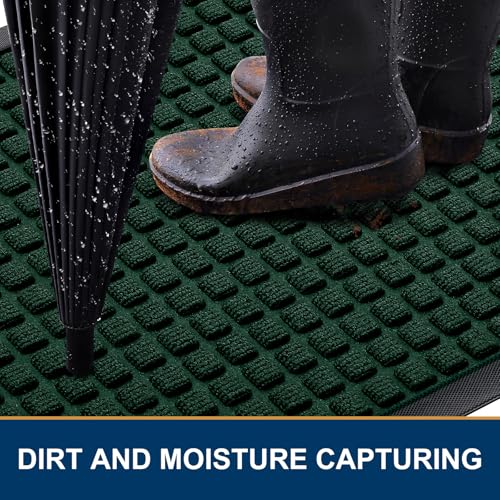 Smiry Front Door Mat Outside Entrance, Natural Rubber Doormat, 47x23 Inch | Black Green, Non Slip, Trap Dirt and Moisture, Easy Clean, Low Profile Welcome Floor Mats for Indoor Outdoor Entry - color: Black Green, size: 47" X 23"