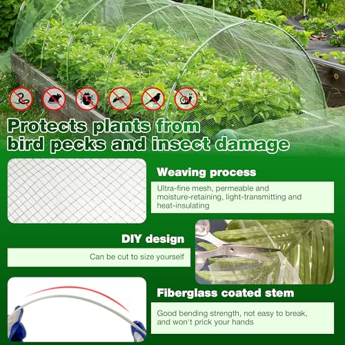 Garden Mesh Netting Kit, 2 Packs 10x33FT Netting, 100 Hoops 80 Connectors 72 Clips 1 Pair Gloves, Protection for Plant Vegetable Fruits Flowers Greenhouse