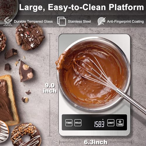 Fuzion Food Kitchen Scale 22lb/0.1oz - Food Scale 7 Units, Tare & Timer | Rechargeable, Tempered Glass+ Stainless Steel, Digital Kitchen Scale Grams and oz for Cooking, Baking, Weight Loss, Meal Prep - color: Silver Black