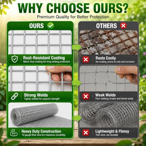 Hardware Cloth 1/2 inch Chicken Wire Fencing 60 x 100 Feet 19 Gauge | Hot-dip Galvanized After Welding Chicken Wire Mesh Roll Garden Fencing Welded Wire Wire Fence Roll Gopher Mesh - size: 1/2inch 60''x100'