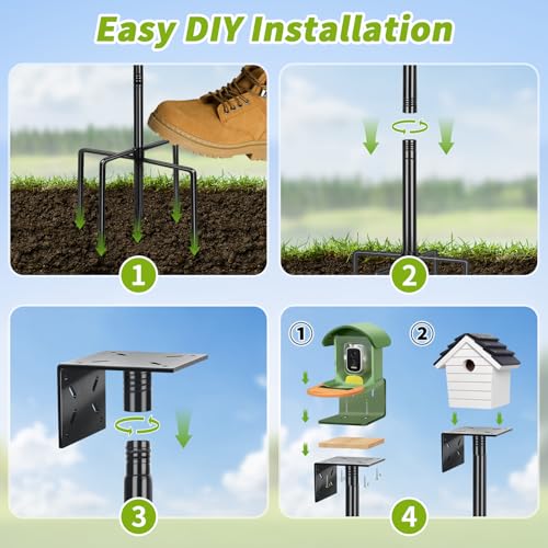 Bird House Pole, 80 Inch Bird Feeder Pole Stand with 1-Inch Dia Heavy Duty Birdhouse Pole Mount Kit for Outdoors Smart Birdhouse, Weather Station