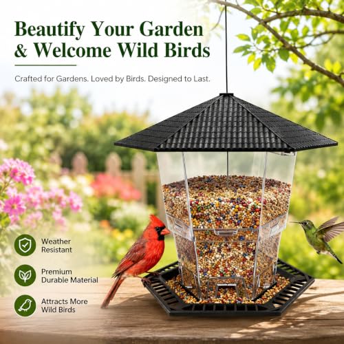 CHILDLION Bird Feeder for Outdoors Hanging,Black Hanging Wild Bird Feeders for Blue Bird, Cardinals, Finches,Wild Birds Seed Feeder, As Gift for Bird Lovers