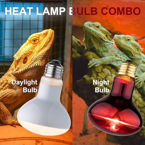 Heat lamp Bulbs Day & Night Combo, 100 Watt UVA Daylight Basking Spot Light and Red Infrared Heating Light for Bearded Dragon, Turtle, Lizard, Snake, Tortoise, Chameleon, Amphibians - 2 Pack - size: Red + White