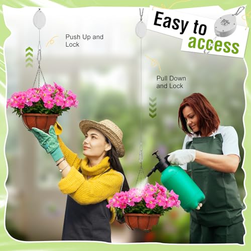 Plant Pulleys for Hanging Plants, Heavy Duty Retractable Hangers, 304 Stainless Steel Rope, Auto Plant Holder, Adjustable Climbing Hook for Garden Baskets Watering, or Bird Feeders 2PC (White) - color: White