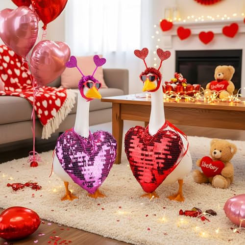 Abbylike 2 Sets Valentine's Day Porch Goose Outfits Love Heart Yard Goose Clothes Costume Fits Large 23'' Cement for Garden Yard Statue Pathway Decorations - style: Xoxo Valentine's Day