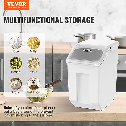 VEVOR Ingredient Storage Bin, 2 x 15L Dispenser Bin with 2 Measuring Cups, Attachable Casters and Airtight Lid, 2 Pcs/Set Dog Pet Food Storage Container, PP Material Kitchen Rice Cereal Flour Bin - size: 3.5 Gallon*2