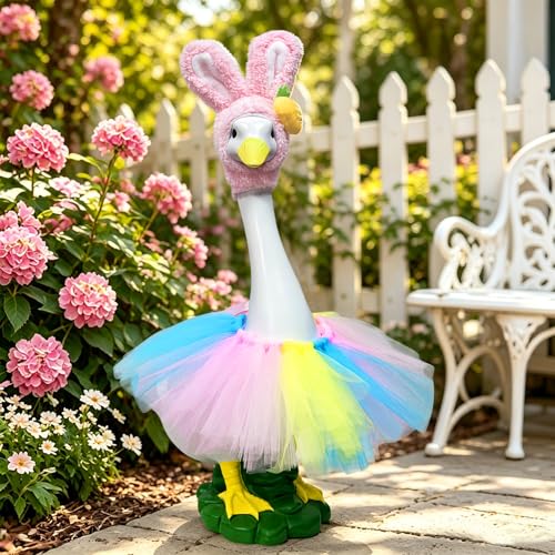Porch Goose Statue,20" Large Resin Figurine Indoor & Outdoor Garden Decor | Porch Goose Figurine with Easter Outfits,Decoration Set,for Lawn Patio Yard Housewarming Gifts - style: rabbit ear hat goose