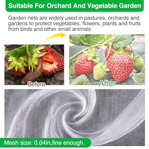 Garden Mesh Netting Kit, 10 * 30FT Ultra Fine Plant Netting Covers with 6 Pcs Garden Hoops & 18 Clips, Row Cover Net Protection for Tree Fruit Barrier Vegetable Fruits Flowers Shrubs Plant Covers Net - size: 10X30FT
