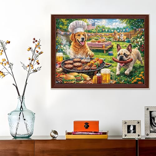 500 Piece Puzzles for Adults, BBQ Dog Party Jigsaw Puzzles 500 Pieces | Summer Picnic Garden Food Puzzle 500 Piece for Teens Seniors, Puppy Animal Pet Lover Jigsaw Puzzle, Family Game Puzzle Gift - color: Dog Party