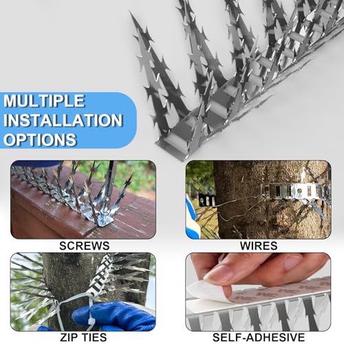 Bird Spikes Squirrel Proof Baffle for Bird Feeders, 158 Inch Avoid Climb Spikes for Outside, Fence, Garden, Tree, Roof, Deterrent Spikes for Squirrel, Raccoon, Pigeon, Cat, Stainless Steel Barb Spikes - size: 1.31FT*10 Bird Spikes