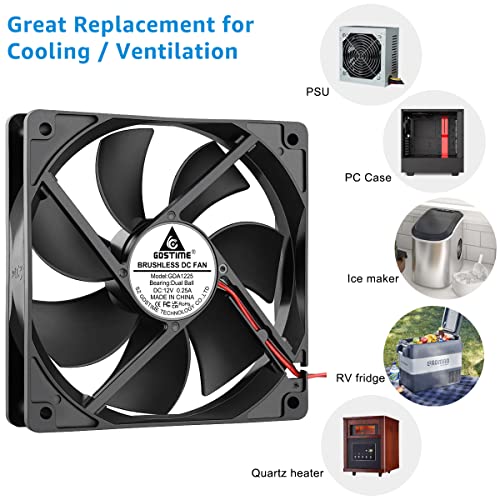 GDSTIME 120mm x 25mm 12V 2Pin Computer Case Cooling Fan Dual Ball Bearing | for Ice Maker, Wine Cooler, Power Supply, RV Fridge, Quartz Heater - 2500 RPM, 120x120x25mm, 12 Volt DC Brushless PC Fans - size: 120x25mm
