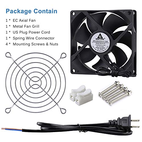 GDSTIME 90mm EC Axial Cooling Fan 92mm x 25mm AC 110V 115V 120V 220V 240V Dual Ball Bearing Small Brushless Exhaust Fan AC Powered Cord with ON/Off Switch (Pack of 6) - size: 92x25mm (Pack of 6)